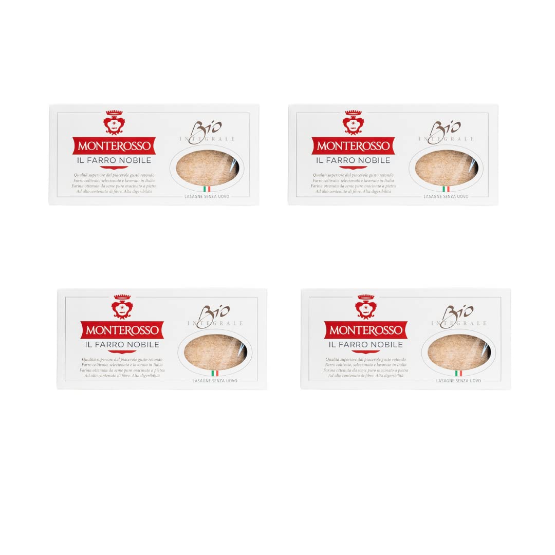 Lasaña de espelta ecológica 4 paquetes de 250g - pasta seca-cereal ecológico - producido en Italia - integral, nutritiva, rica en fibra y proteína - Farro Triticum dicoccum