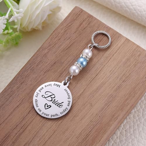 Image of MIXJOY Something Blue Gift for Bride, Wedding Day Bridal Blue Pearl Angel Wings Bouquet Garter Charm for Bride to Be