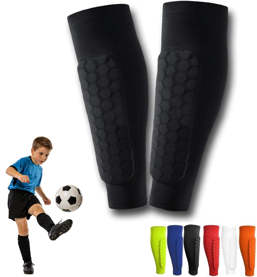 Soccer Shin Guards Shin Pads for Kids Youth Adult, Ski Shin Guards Calf Compression Sleeve with Honeycomb Pads, Lightweight Calf Protective Gear for Football Soccer (Black, Medium)