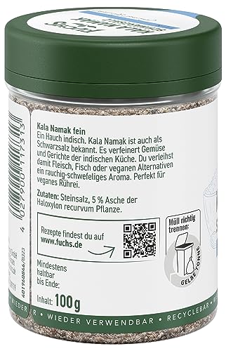 Fuchs Gewürze - Kala Namak - Schwarzsalz - Gewürzsalz für veganes Rührei - natürliche Zutaten - 100 g in wiederverwendbarer, recyclebarer Dose