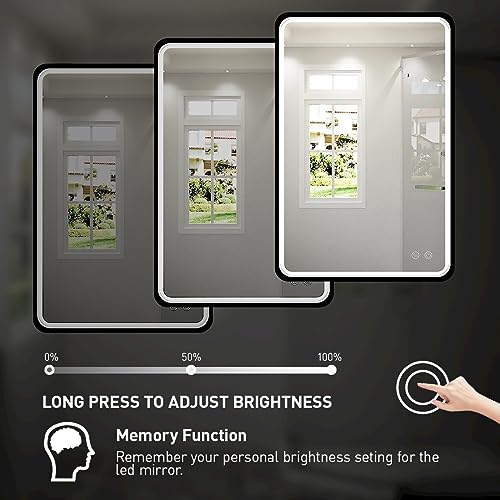 Ftoti FTO-9060-H 36X24 Inch Led Bathroom Mirror With Lights, Black Metal Frame Mirror, Wall Mounted Lighted Vanity Mirrors thumb #3