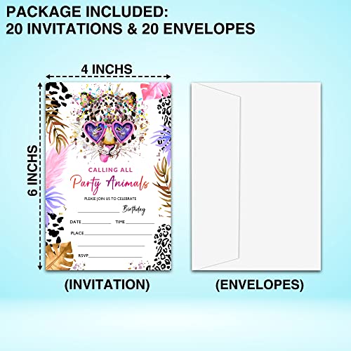 Nyctug Party Animal Birthday Invitation Cards, Leopard Print Party Invitation For Teens Boys & Girls-Kid's Party Celebration Supplies, 20 Fill-In Invitations With Envelopes-C10 #TOP1