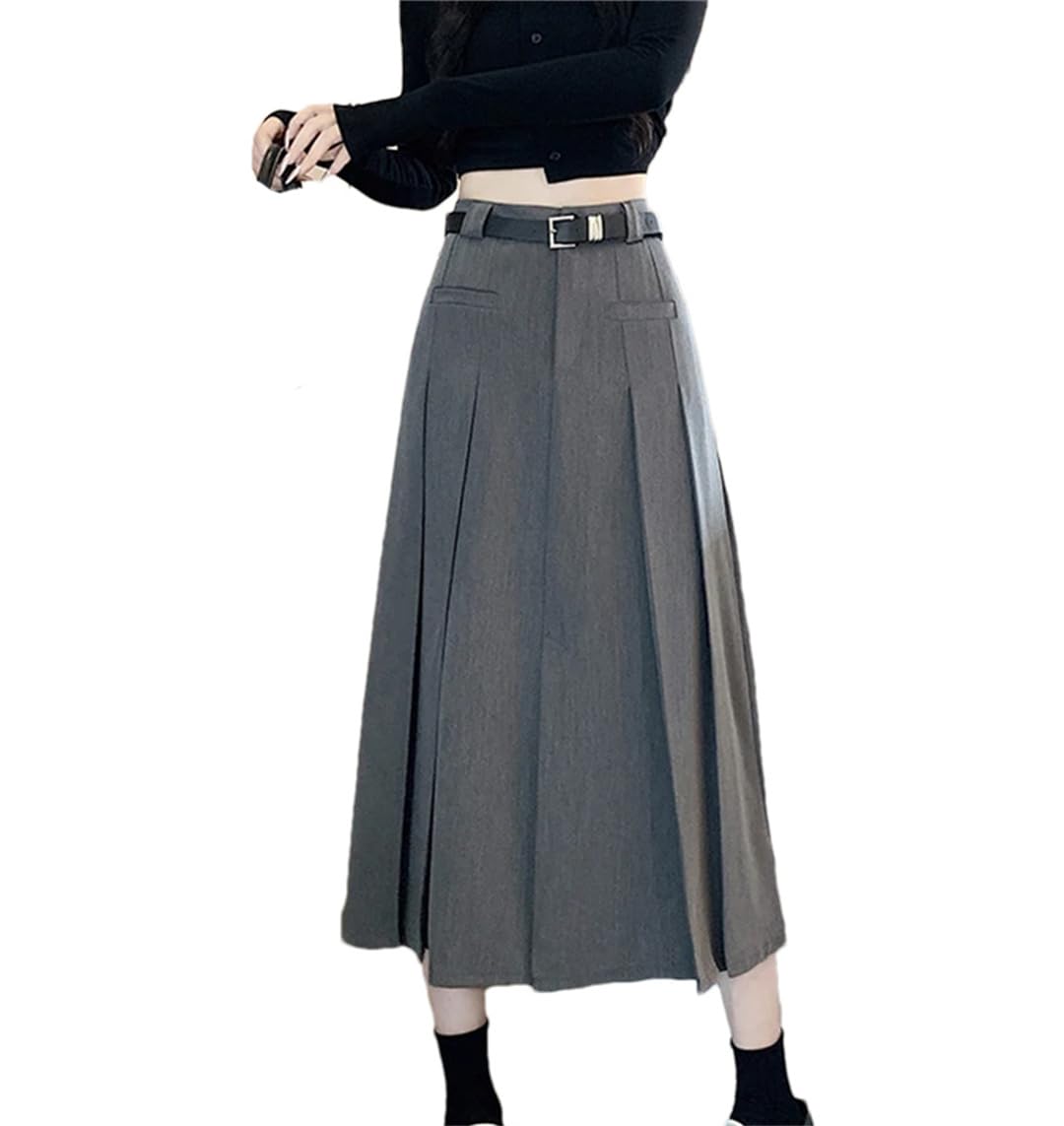 Genérico Falda midi elegante de talle alto con corte en A for mujer: falda larga plisada en negro for otoño/invierno