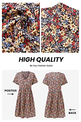 Prettygarden Summer Dress For Women 2023 Short Sleeve V Neck Ruffle Floral Swing A-Line Short Dresses(Orange,Large) #TOP5