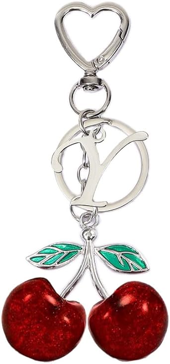 Heart-Shaped Keychain with Initial A-Z and Cherry Charm Bag Charms for Women,Car Accessories
