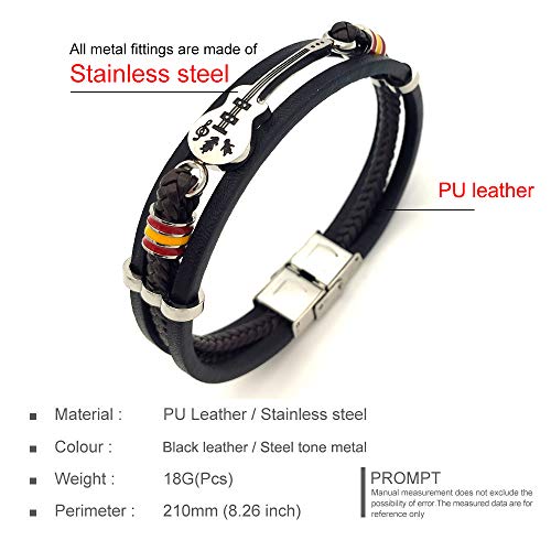 Eymi Mens Leather Cuff Bracelet Handmade Black Multi-Layer Cowhide Woven Rope Guitar Bangle, 8.3inch[Adjustable]4