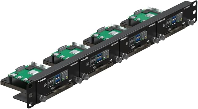 UCTRONICS 19 1U Rack Mount for Raspberry Pi with SSD Mounting Brackets, Thumbscrews Front Removable Bracket Supports Up to 4 Raspberry Pi 5, 3B/3B+, 4B and 4 SSDs, Option SD Card Adapter