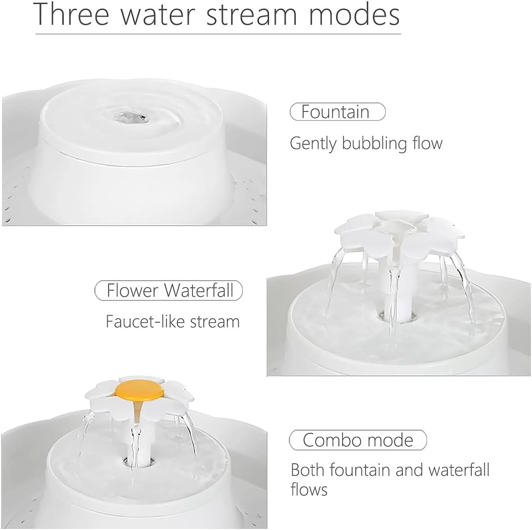 Pet Fountain, Cat Water Fountain, Cat and Dog Water Dispenser, 3 Ways to Drink, Blue LED Light with Switch and Cleaning Brushes, 360° Multi-Directional Streams, Large Capacity, Extremely Quiet : Pet Supplies