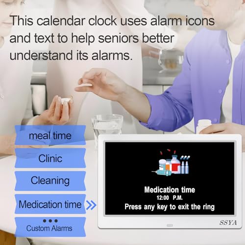 Image of SSYA Dementia Clock for Seniors, Digital Clock with Date and Day of Week, Auto DST, Non-Abbreviated Large Calendar Alarm Clocks (White)