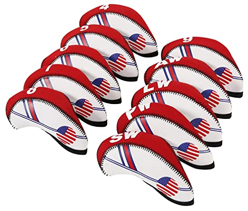 10 Pcs Golf Club Iron Head Covers Protector Headcover Set Usa In Red #TOP15