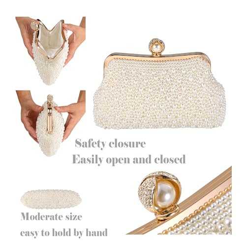 Image of Ayliss Pearl Clutch Purses for Women Wedding Bridal Evening Small Clutch Crossbody Handbag Full Beaded Parites Prom