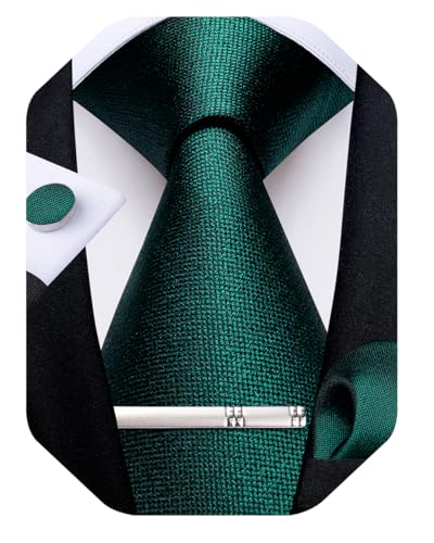 Image of DiBanGu Mens Silk Necktie Solid Color Tie and Pocket Square Cufflink Tie Clip Set Woven Plain Ties for Men Wedding Party
