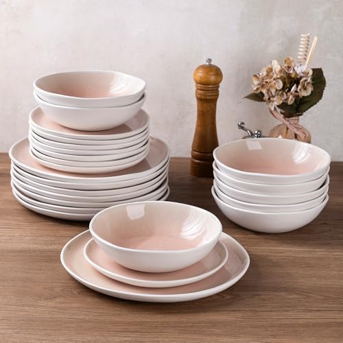 Image of AmorArc Ceramic Dinnerware Sets,Handmade Reactive Glaze Stoneware Plates and Bowls Sets,Highly Scratch Resistant | Dishwasher & Microwave Safe Dishes Set,Service for 8 (24pc)