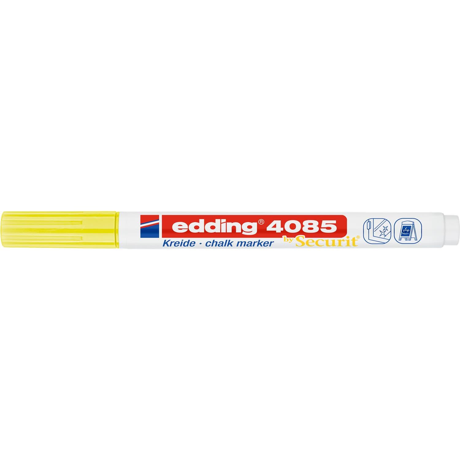Edding Set di 10 pennarelli a gesso liquido 4085, colore giallo fluo, punta rotonda, 1-2 mm