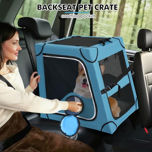 Snagle Paw Tragbare Hundebox für Autoreisen, Metallrahmen, Haustier-Transportbox für Auto-Rücksitz, Befestigung mit Kopfstützengurt und Sicherheitsgurt, M