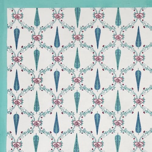 Image of BLOCKS OF INDIA 200TC Diwan Set Cotton 8 Piece | Deewan Printed Bedsheet Sets for Living Room Hall (Set of 8 Piece, 1-Bed Sheet | 2-Bolster Cover | 5-Cushion Cover (Turquoise Patti)