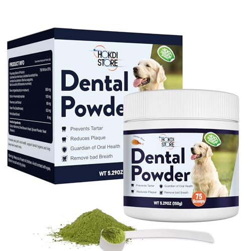 Hokdi Store Dog Breath Freshener – Plaque & Tartar Remover Powder with Probiotics & Herbs – Teeth Cleaning & Oral Care – Chicken or Bacon Flavor, 75 Scoops (Chicken)