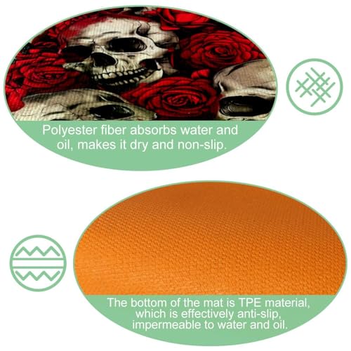Alfombrillas de cocina VAPOKF evite resbalones con estas alfombras de calaveras y rosas 6