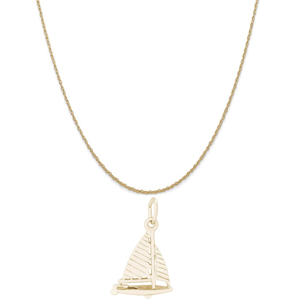 Rembrandt Charms 10K Yellow Gold Striped Sloop Sailboat Charm on a 16, 18 or 20 inch Rope, Box or Twist Curb Chain Necklace