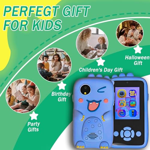 Image of Kids Smart Phone for Girls - Birthday Gifts for Kids Age 3-10 Toys Cell Phone, 2.8 inch Touchscreen with Dual Camera Selfie Phone - Toddler Learning Play Toy (Blue Dinosour)