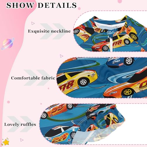 ALAZA Racing Car Blue Girls One Piece Swimsuit Long Sleeve Rash Guard Swimsuits UV 50+ Swimwear Zipper4