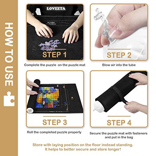 LOVEETA Puzzle Mat Jigsaw Roll Up - Puzzle Saver Storage Mats for 1500 Pieces Large Puzzle Keeper No Glue Jigsaw Puzzle Board Portable Thicker Felt Mat