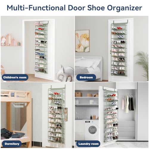 Image of Whitmor 36 Pair Over the Door Shoe Rack,12 Tier Hanging Shoe Organizer with Metal Frame & Mesh shelves, Heavy Duty Shoe Storage Holder for Door,No Drill Installation, 74 inch H x 21.7 inch W x 7.5 inch D, Green