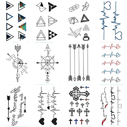 WYUEN 12 PCS Geometric Symbols Temporary Tattoo Sticker for Women Men Fashion Body Art Adults Waterproof Hand Fake Tatoo 9.8X6cm FW12-46