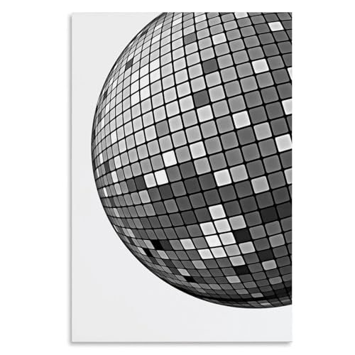 Black And White Disco Ball Poster Funky Retro Disco Posters Vintage Disco Ball Painting Trendy Party Wall Art for Modern Bar Dorm Bedroom Decor Unframe-style 24x36inch(60x90cm)