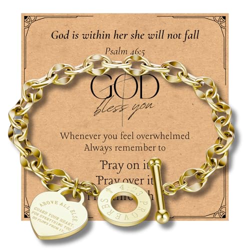 Cross Bracelet for Women – Christian Bible Verse Bracelet, Confirmation Gifts, Religious Catholic Faith Prayer Inspirational Scripture Proverb Engraved Jewelry