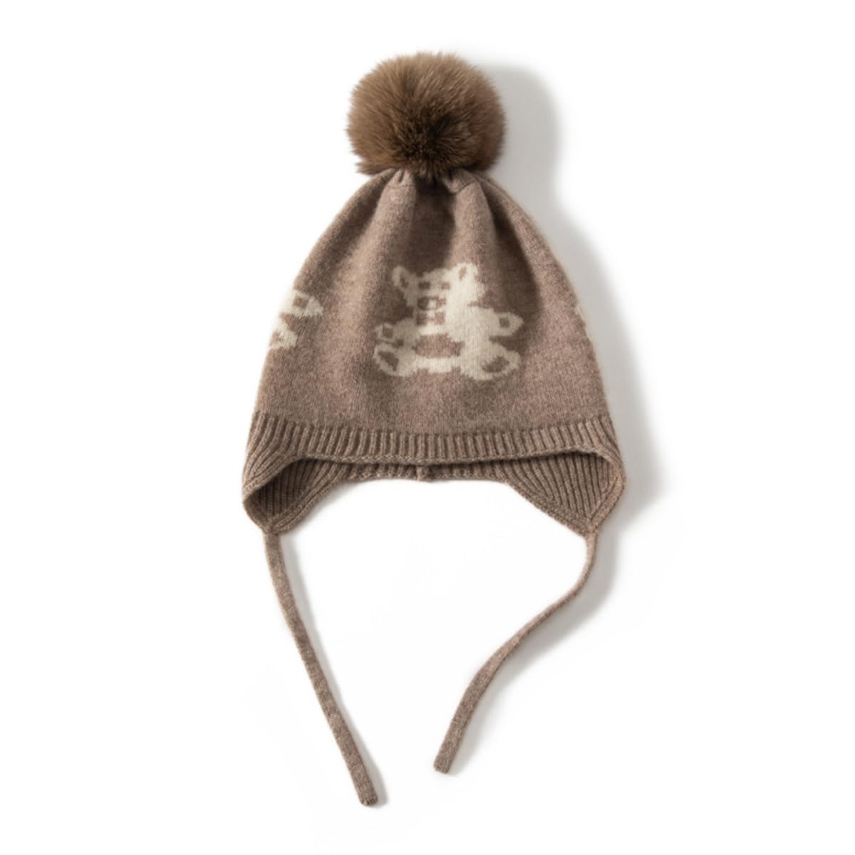 100% kaszmirowa czapka z pomponem, czapka beanie dla dzieci chłopców i dziewczynek w wieku 3-8 lat, zimowa, miękka, ciepła czapka z dzianiny ze zdejmowanym pomponem, słodka czapka na narty, brązowy