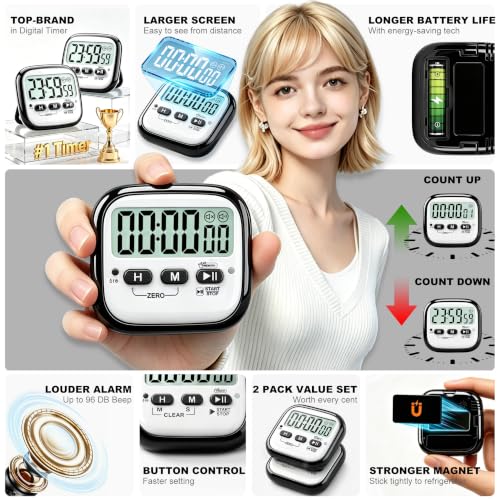 AyayaBoss 2-Pack Magnetic Kitchen Timers for Cooking, Digital Stop Watch Countdown Timer for Kids, Teachers, Classroom, Office, Exercise - Battery Included - Image 5