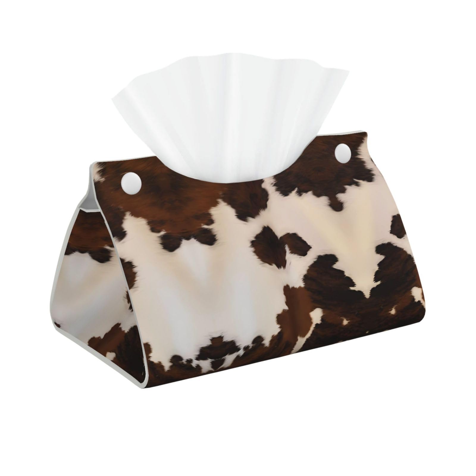 Abstract Cow Skin Print Long Tissue Box Cover Holder Foldable Leather Organizer for Vanity, Nightstand, Desk & Bathroom