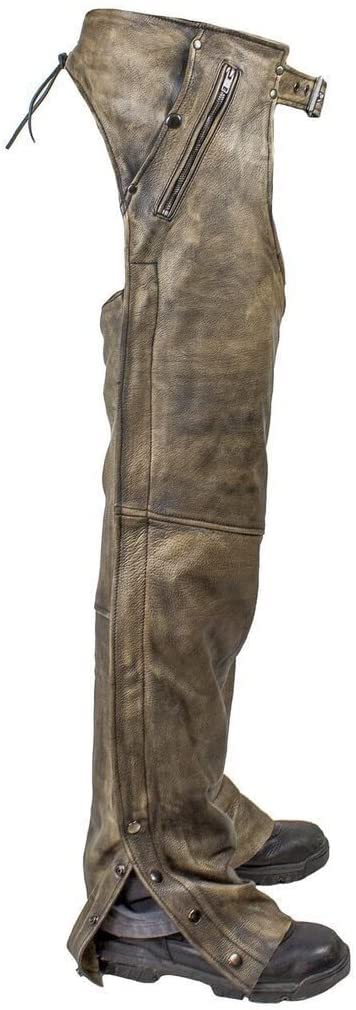 Motorradchaps für Herren, Leder, Used-Look, Braun / Butterweich, mit Reißverschluss