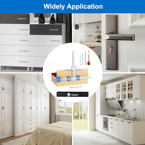 Image of Metal Cabinet Hardware Jig, Punch Locator Drill Guide,Wood Drilling Dowelling Guide for Installation of Handles Knobs on Doors and Drawer, Cabinet Template Tool for Handles and Pulls