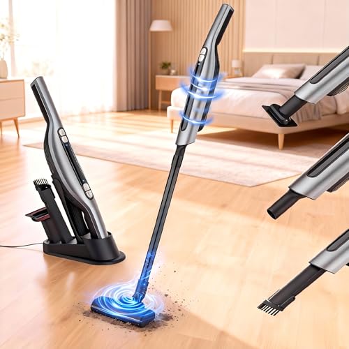 Advwin 4-in-1 Cordless Vacuum Cleaner, 16Kpa/120W/30 Mins Portable Car Vacuum with 4 Nozzles, Dual-Power Suction, LED Display, Rechargeable Small Vacuum Cordless Vacuum for Home, Office, Car, Pet Use