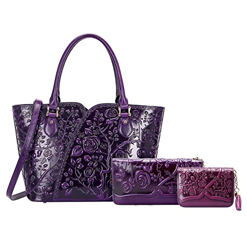 PIJUSHI Designer Floral Purses Top Handle Handbags Satchel Bags and PIJUSHI Genuine Leather Floral Wallet Wristlet for Women and Genuine Leather Credit Card Holder for Women