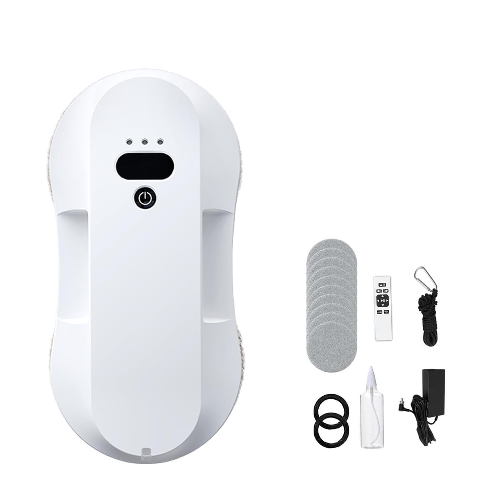 Robot Limpiacristales De 80 W, Pulverizador De Agua Doble Automático Y Potente Succión De 2800 Pa, 3 Modos De Limpieza, Con Control Remoto Y Cuerda De Seguridad.,White