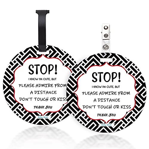 Image of No Touching Newborn Baby Car Set Sign or Stroller Tag, Do Not Touch Baby Sign for Baby, Baby Preemie Gender Neutral No Touch Safety Sign with Hanging Straps and Clip