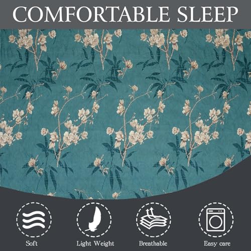 Image of IVAZA 240 TC Soft Ezyption Cotton Floral Print King Size Bedsheet - with 2 Pillow Covers, Hypoallergenic, Brethable, (Size- 90 x 90 Inch) | Light Green