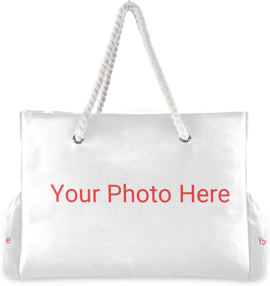 senya Personalized Large Beach Bags Totes - Add Name/Photo - Custom Canvas Shoulder Bag DIY Water Resistant Gym Travel Daily