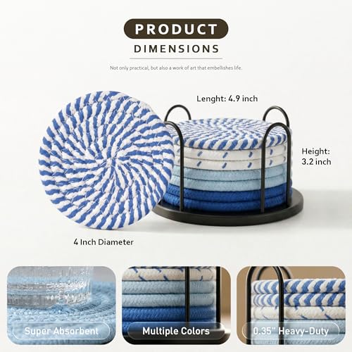 Image of Coasters Set of 8 for Drinks, 4 Inch Large Coaster for Coffee Table, Tabletop Protection for Hot & Cold Drinks, Versatile Coasters for Home Decor, Non-Slip & Easy to Clean, Coffee (SA11)