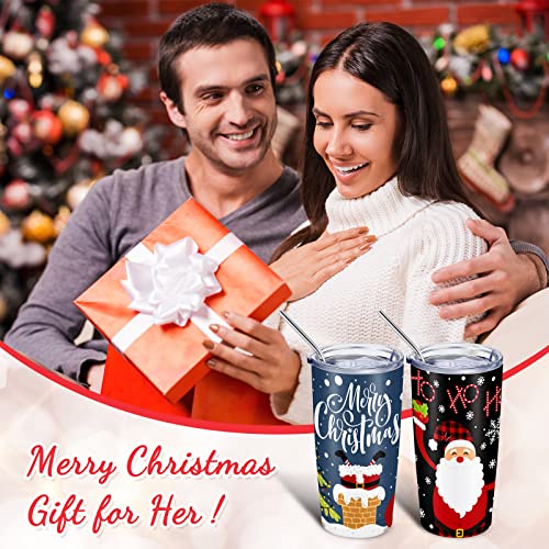 Potchen 2 Pieces Christmas Gifts Funny Travel Tumbler Holiday Santa Claus Coffee Cup Gift ​For Xmas Wedding Party 20 Oz Vacuum Insulated With Lids Straws & Brushes, Designs #TOP2