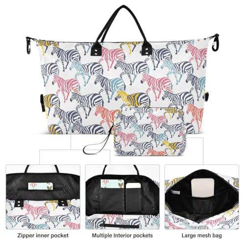 Colored Animal Zebra Travel Duffle Bag Gym Bag Weekender Bags with Toiletry Bag Travel Trip Tote Bag2