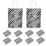 Homoyoyo 10Pcs Zebra Print Present Bag Zebra Party Bags Print Paper Present with Handle Paper Zoo Wildlife Goodie Treat for Animal Birthday Baby Shower Jungle Party Decor Supplies for Snacks Pattern
