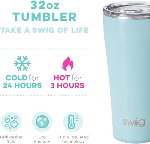 Miniatura 3 de Swig Life Aquamarine Mega Set, taza de viaje de 40 onzas con asa y tapa, vaso con triple aislamiento de 32 onzas con tapa, acero inoxidable, apto