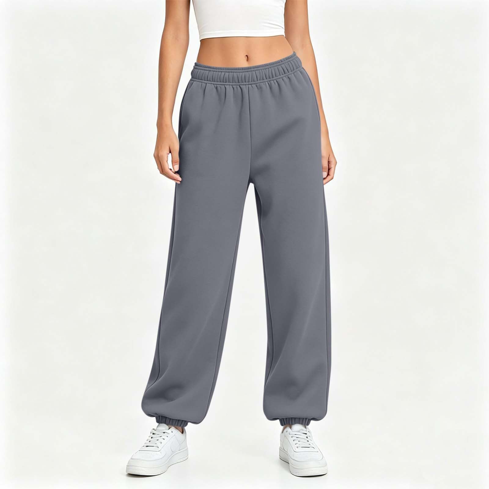 Pantaloni da Jogging Donna Pantaloni Sportivi Vita Alta Pantalone a Gamba Larga Larghi e Morbidi Pantalone Baggy con Tasche Tinta Unita Pants Lunghi con Coulisse Regolabile per Yoga e Fitness