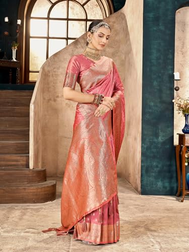 Image of Mehrang Women's Pure Kanjivaram Silk Saree Banarasi Silk Wedding Sarees for Women with Blouse Piece