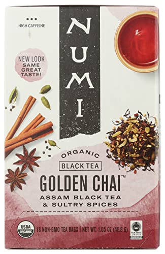 Numi Organic Tea Golden Chai, Full Leaf Black Tea In Teabags, 18-Count Box (Pack Of 6) #TOP27