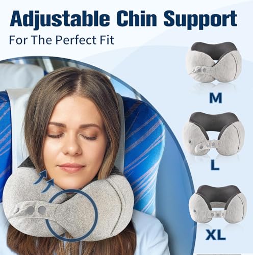 Image of Cirorld Neck Pillow for Traveling, Travel Pillows for Airplanes,100% Pure Memory Foam Travel Neck Pillow, Adjustable Flight Pillow, Portable Plane Accessories with Eye Mask, Earplugs, Carry Bag